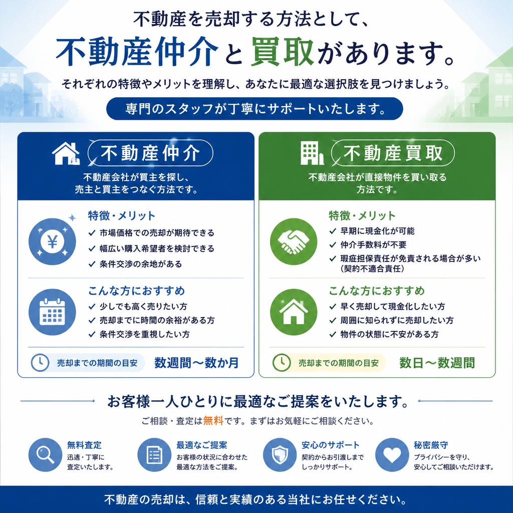 不動産仲介 vs. 買取　あなたに合った方法は？